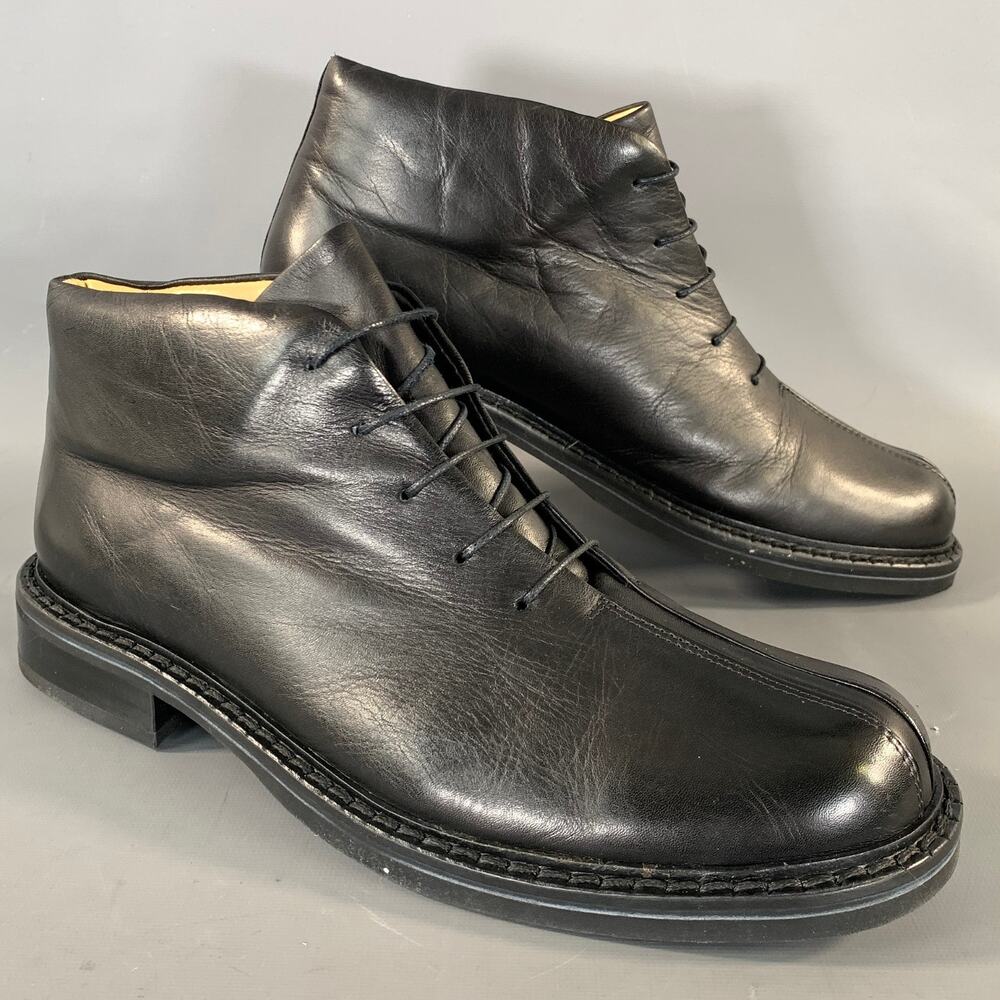 GIRAUDON Size 10 Black Leather Round Toe Lace Up Shoes